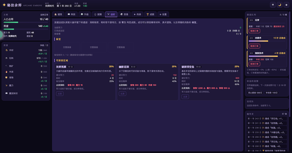 秘法余烬，更新到0.7.1版本，群友自制投稿模拟建造经营放置（Arcane Embers）