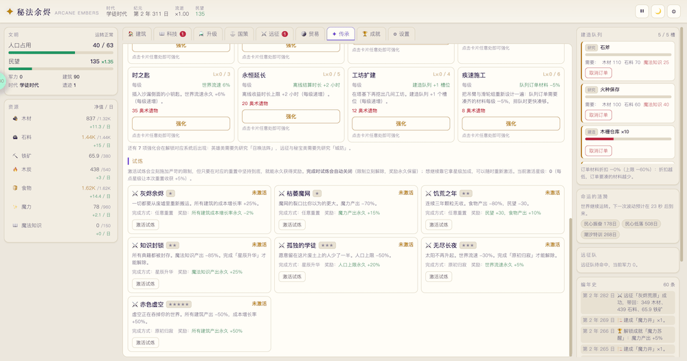 秘法余烬，更新到0.7.1版本，群友自制投稿模拟建造经营放置（Arcane Embers）
