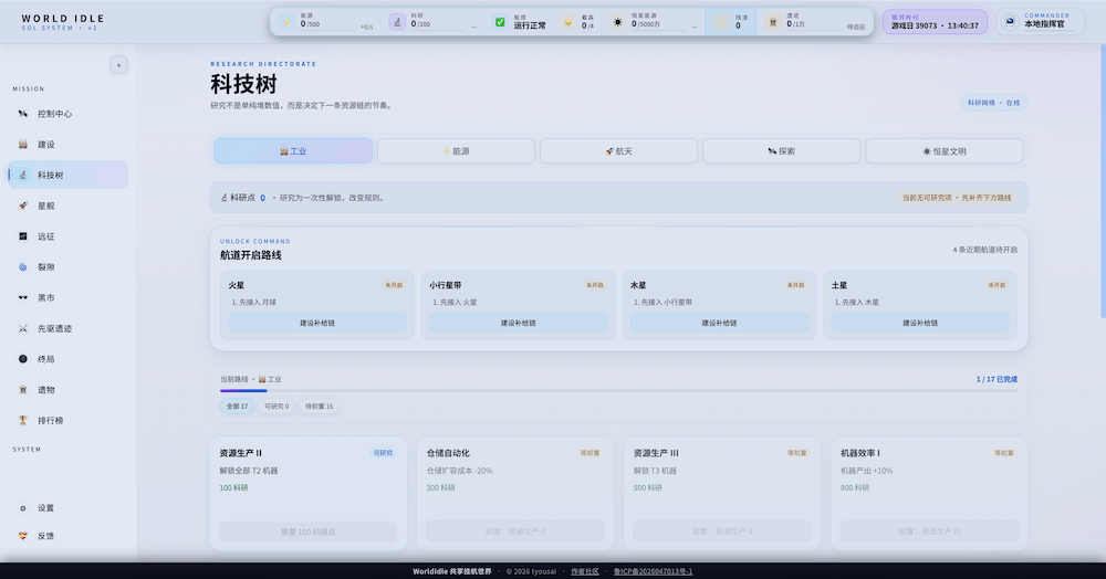 星际挂机（WorldIdle），国人自制投稿太空经营放置